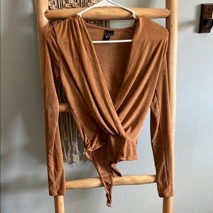 Windsor Brown Wrap Tie Front Bodysuit